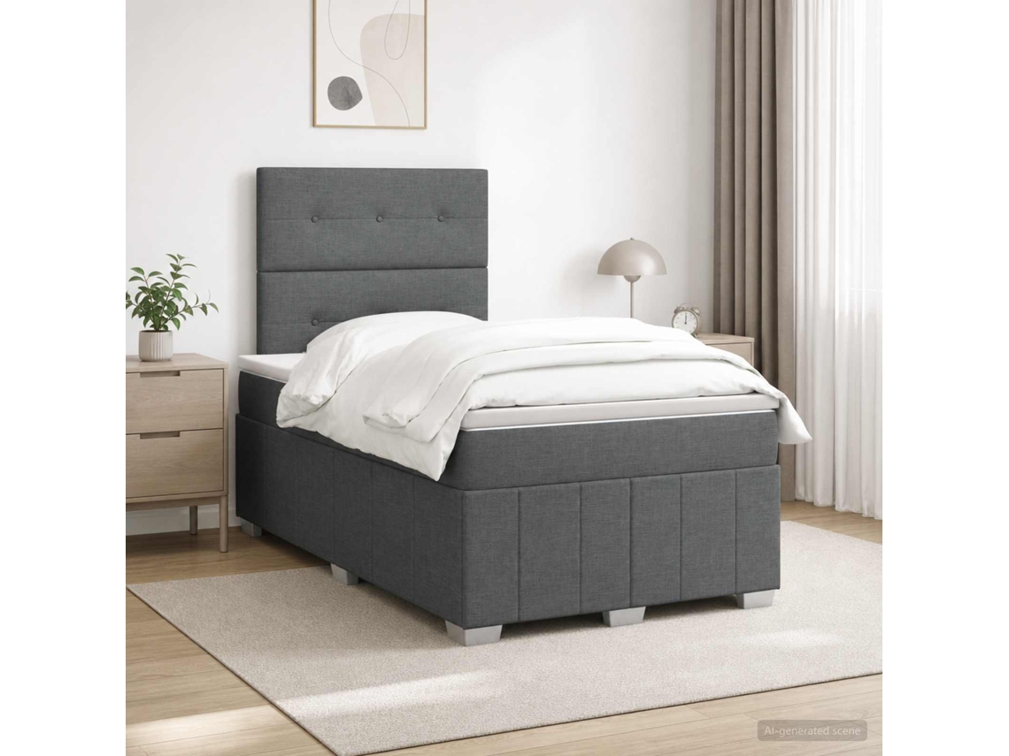 Vidaxl Cama Box Spring Com Colchão Cinzento-escuro 120 X 190 Cm Tecido