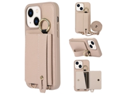 Suporte Casa Pega Damasco Para Iphone 13 Pele Sintética Com Porta-cartões Bege