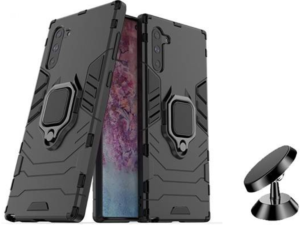Kit Capa e Suporte Magnético Auto Samsung Galaxy Note 10 Military Defender 3x1 Preto
