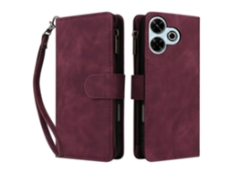 Capa Carteira Com Zíper, Compatível Com Xiaomi Redmi 13 4g/5g, Com Vários Compartimentos Para Cartão, Em Couro, Cor Bordô