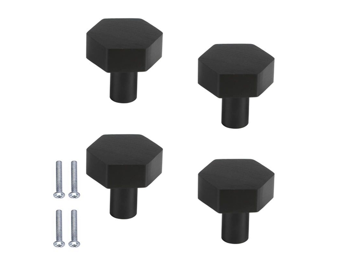 Mango hexagonal para porta 4 peças, puxadores de alumínio preto S/MARCA