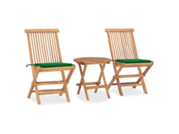 Vidaxl 3 Pcs Conj. Jantar Dobrável Exterior C/ Almofadão Teca Maciça