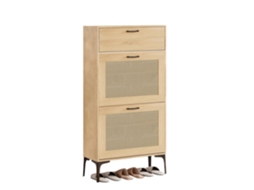 Sapateira Com 2 Gavetas E 1 Porta Em Rattan, Sapateira Estreita Para Hall De Entrada, Corredor E Sala De Estar, 80 X 24 X 114 Cm