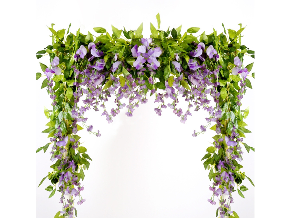 Guirlanda de Flores Artificiais de Glicínia em Tons de Roxo e Azul, com 5 Peças no Total AQUAFORGE