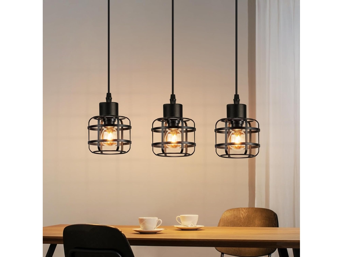 Luminária pendente vintage NETTLIFE com 3 lâmpadas de 14 mm, acabamento metálico vermelho retrô, altura ajustável para sala de estar (lâmpadas não incluídas).