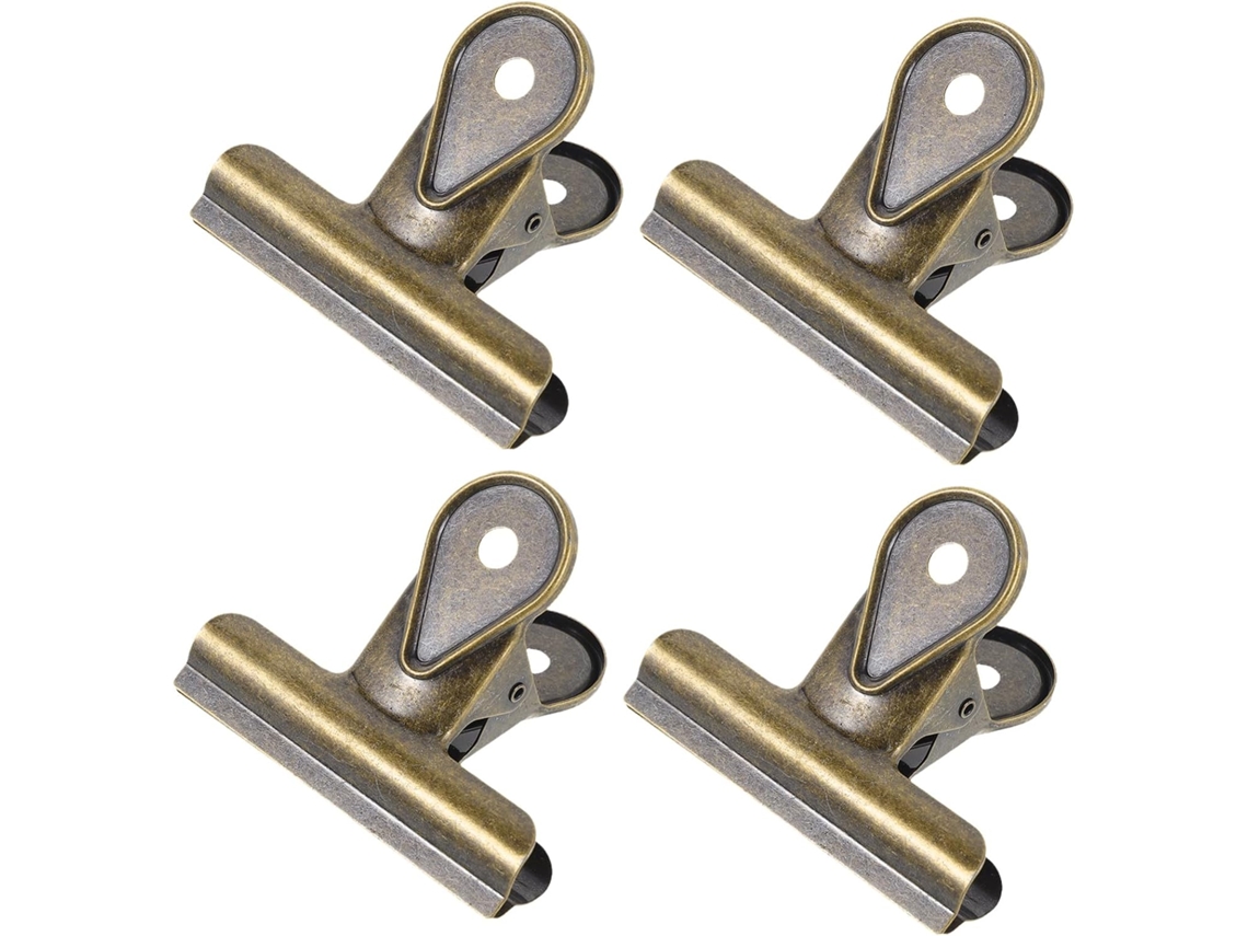 Conjunto de 4 alfinetes de metal para artesanato e sacos de alimentos, estilo bulldog vintage.