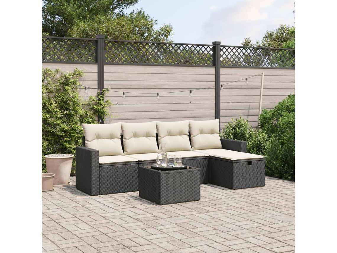 Vidaxl 6 Pcs Conjunto Sofás De Jardim C/ Almofadões Vime Pe Preto