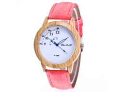 Relógio de casal Zhoulianfa Quartzo Vintage Denim Madeira Pulseira de Couro Rosa