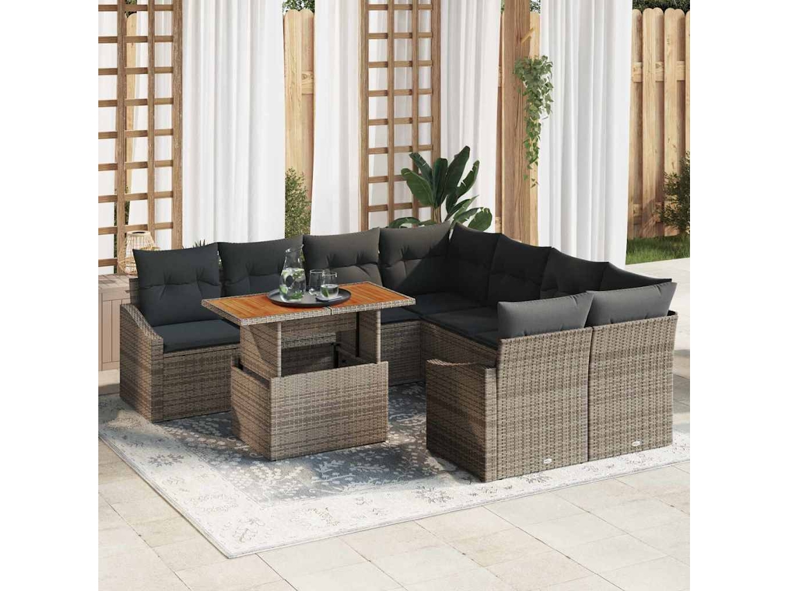 Vidaxl Conjunto de Jantar para Jardim 9 Pcs Cinza e Marrom
