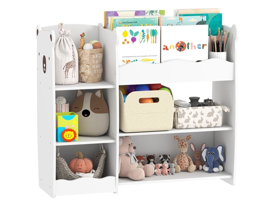 Estante Infantil Brinquedos 5 Prateleiras 2 Compartimentos Design Ursinho Branco