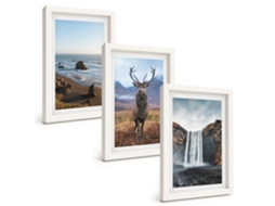Galeria De Pinturas Murais Paisagens De Montanha Com Cachoeira Moldura Branca Fotos Para O Escritório Espelharte (3 Peças 20x30 Cm)