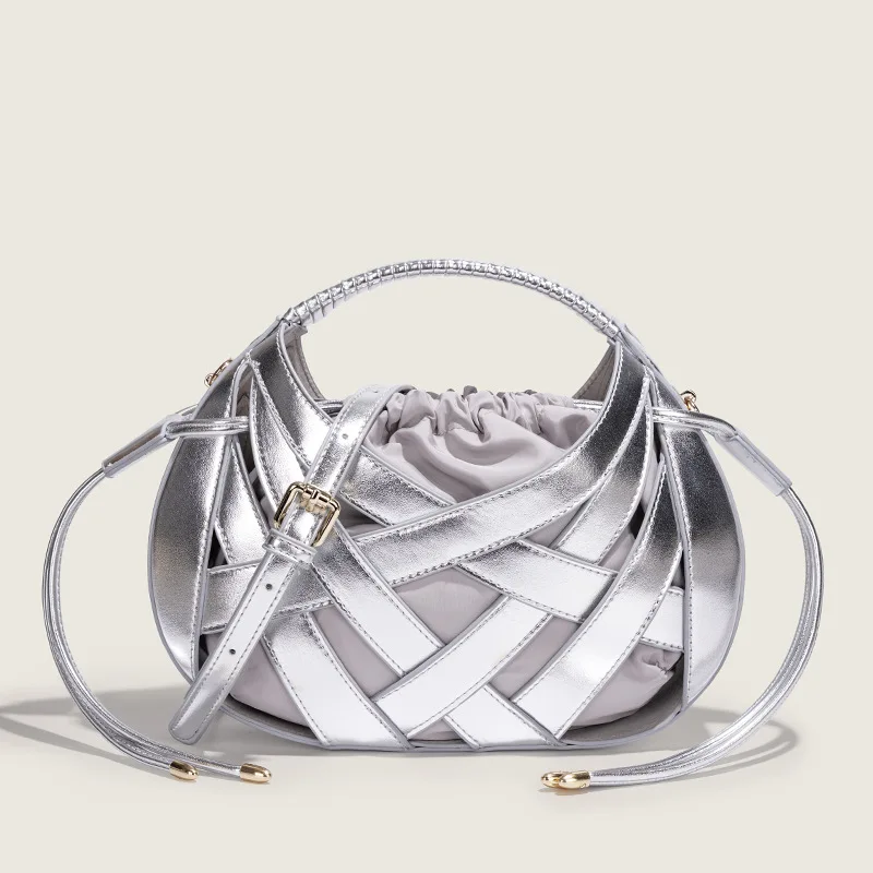 Bolsa Transversal De Ombro Feminina De Luxo (prateada) / Bolsa Pequena De Mão