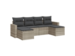 Conjunto de 6 Sofás de Jardim com Almofadões em Vime Pe Cinzento Claro MAISON EXCLUSIVE