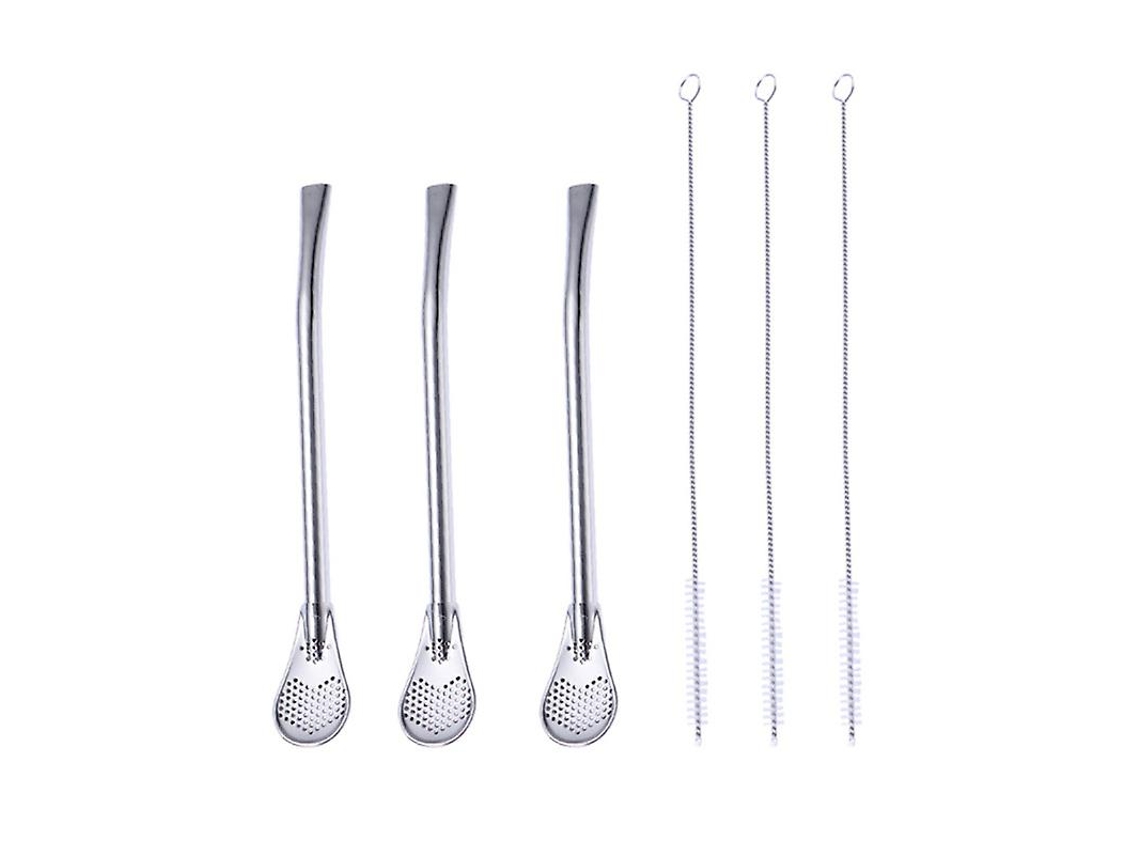 6 Peças De Colher De Palha De Metal Allinless