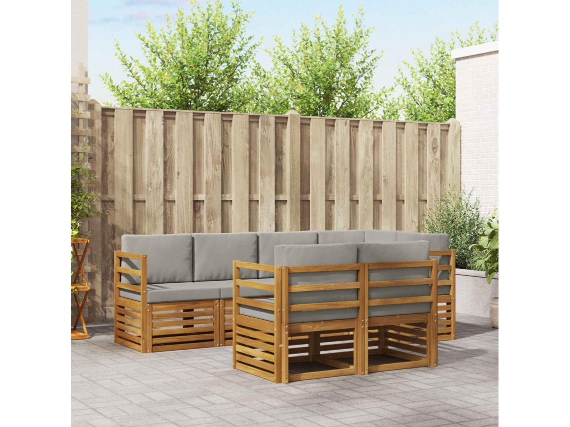Vidaxl Conjunto De Sofá Sectional 7 Pcs Cinza Natural E Claro