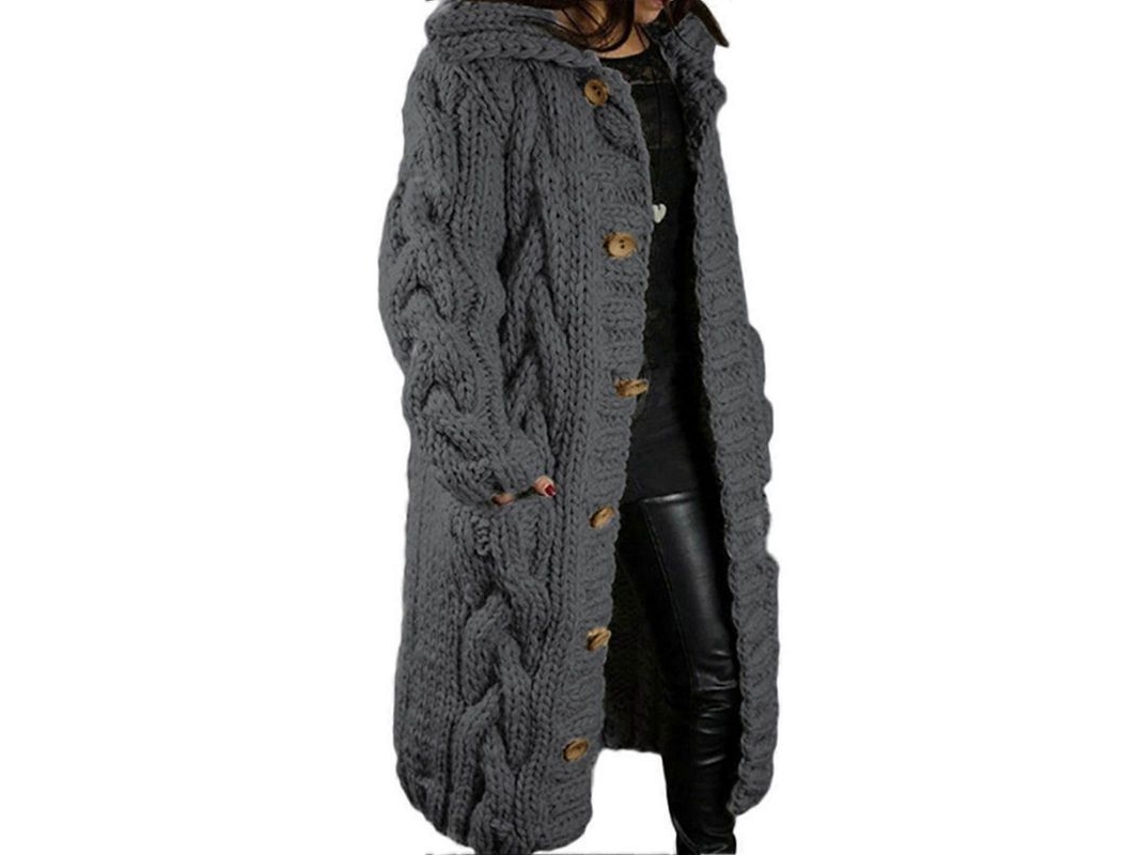 Cardigan De Inverno E Outono Para Mulheres Plus Size: Conforto, Estilo E Aconchego Em Fibra Química Cinza Escuro