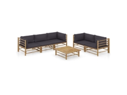 Vidaxl 6 Pcs Conj. Lounge Jardim Em Bambu C/ Almofadões Cinza-escuro