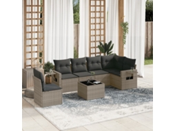 Vidaxl 7 Pcs Conjunto Sofás P/ Jardim C/ Almofadões Vime Pe Cinzento