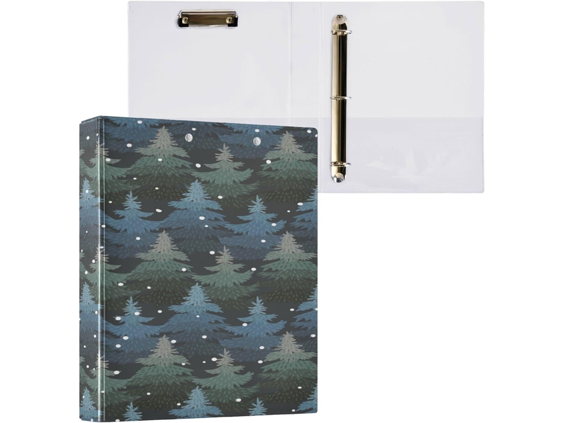 Pacote com 1 Pasta de Argolas 3,8 Cm Bolsos Internos, 1/2 Unidades, Escolar, 200 Folhas, Estampa Florestas Inv