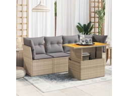 Vidaxl 5 Pcs Conjunto De Sofás P/ Jardim Com Almofadões Vime Pe Bege