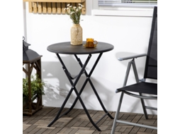 Mesa de Jardim Redonda Dobrável para 2 Pessoas, visual de Madeira, aço e plástico cinza escuro, 60x60 cm MEGA ECHO TRADE SHOP