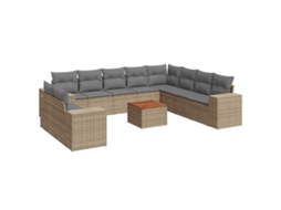 Conjunto de 11 Sofás de Jardim com Almofadões Vime Pe Bege MAISON EXCLUSIVE