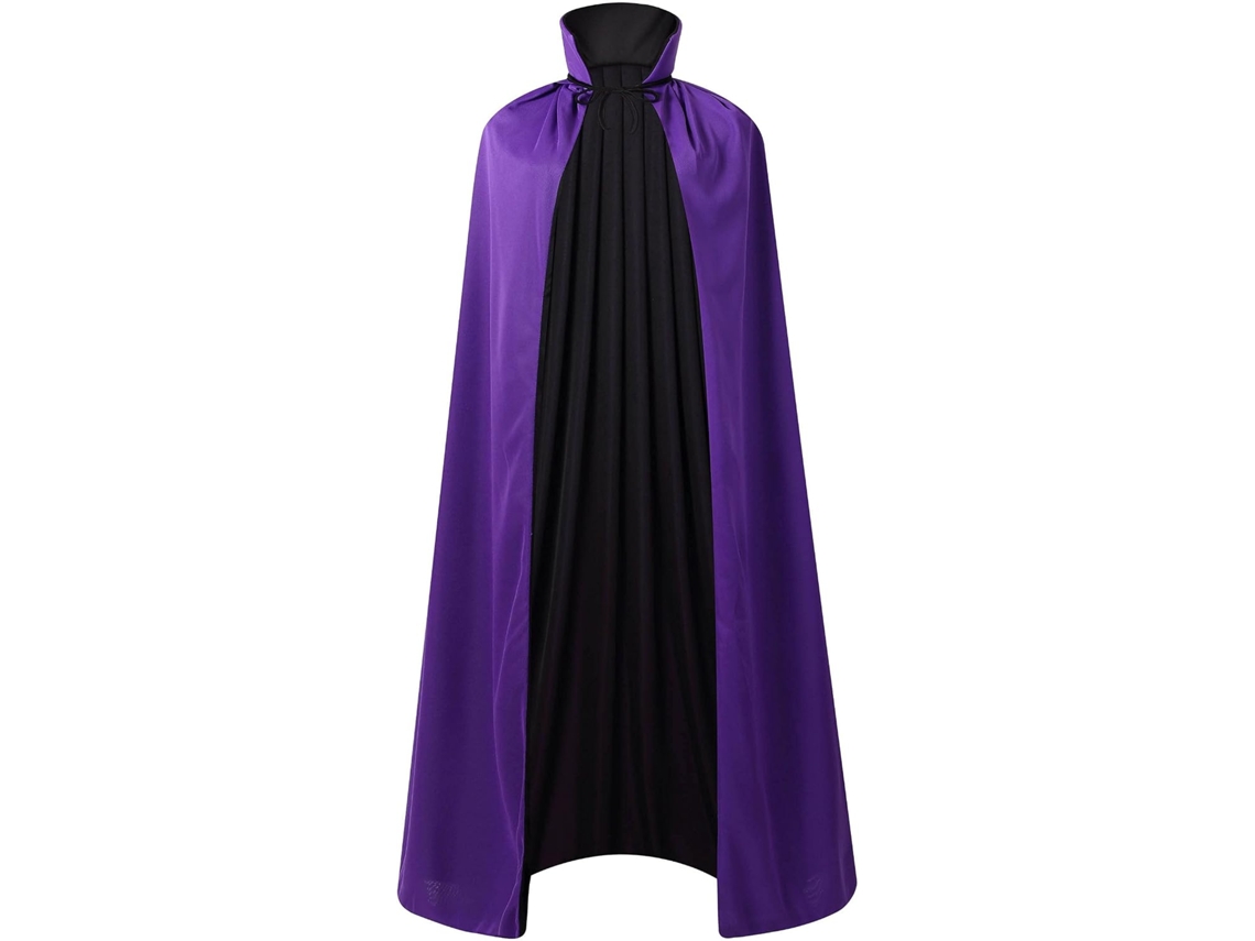 Capa Halloween Vampiro Mágico Sombrio Reversível Preta Vermelha Fantasia Baile Diabo Adulto Infantil Gola Alta Roxa