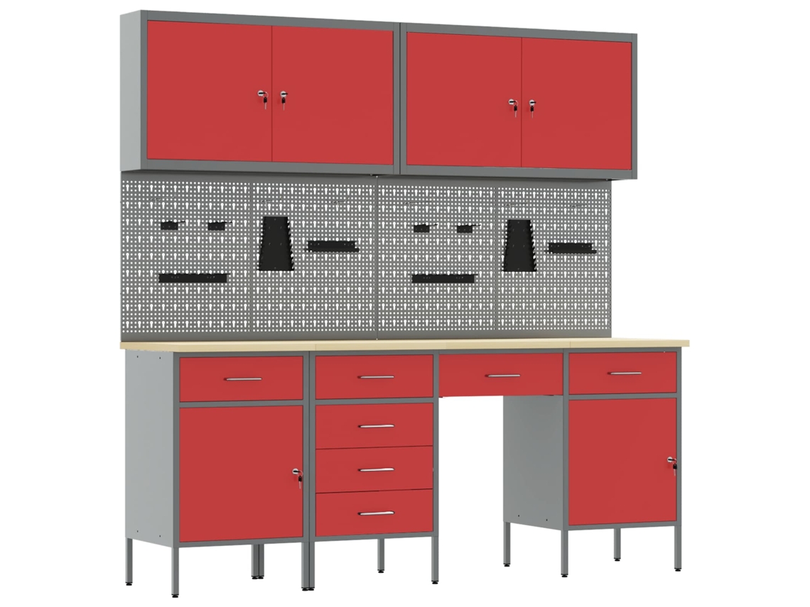 Conjunto 10 Armário De Trabalho Vidaxl Vermelho Aço (200 X 55 X 200 Cm)