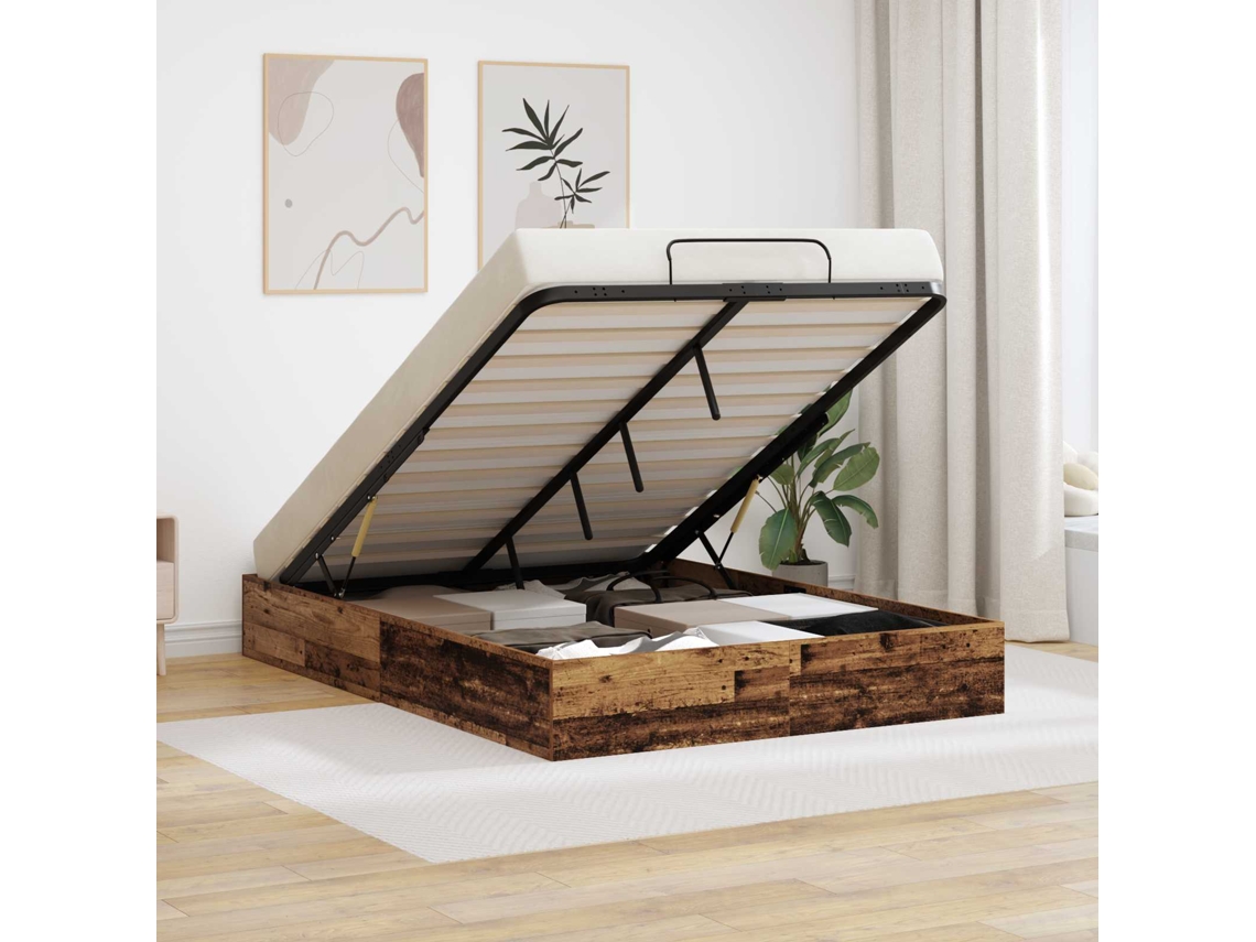 Vidaxl Estrutura De Cama Ottoman Madeira Antiga 193 X 140 X 25 Cm
