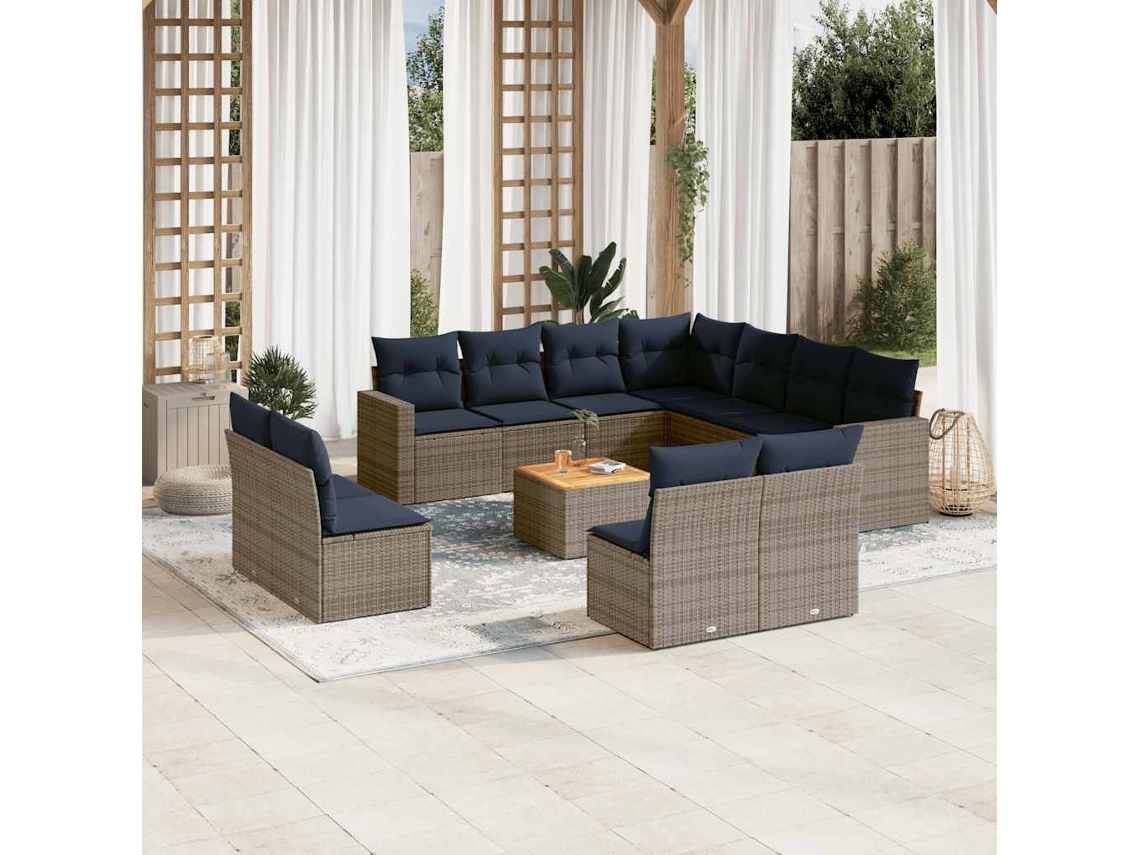 Vidaxl 12 Pcs Conjunto Sofás P/ Jardim C/ Almofadões Vime Pe Cinzento
