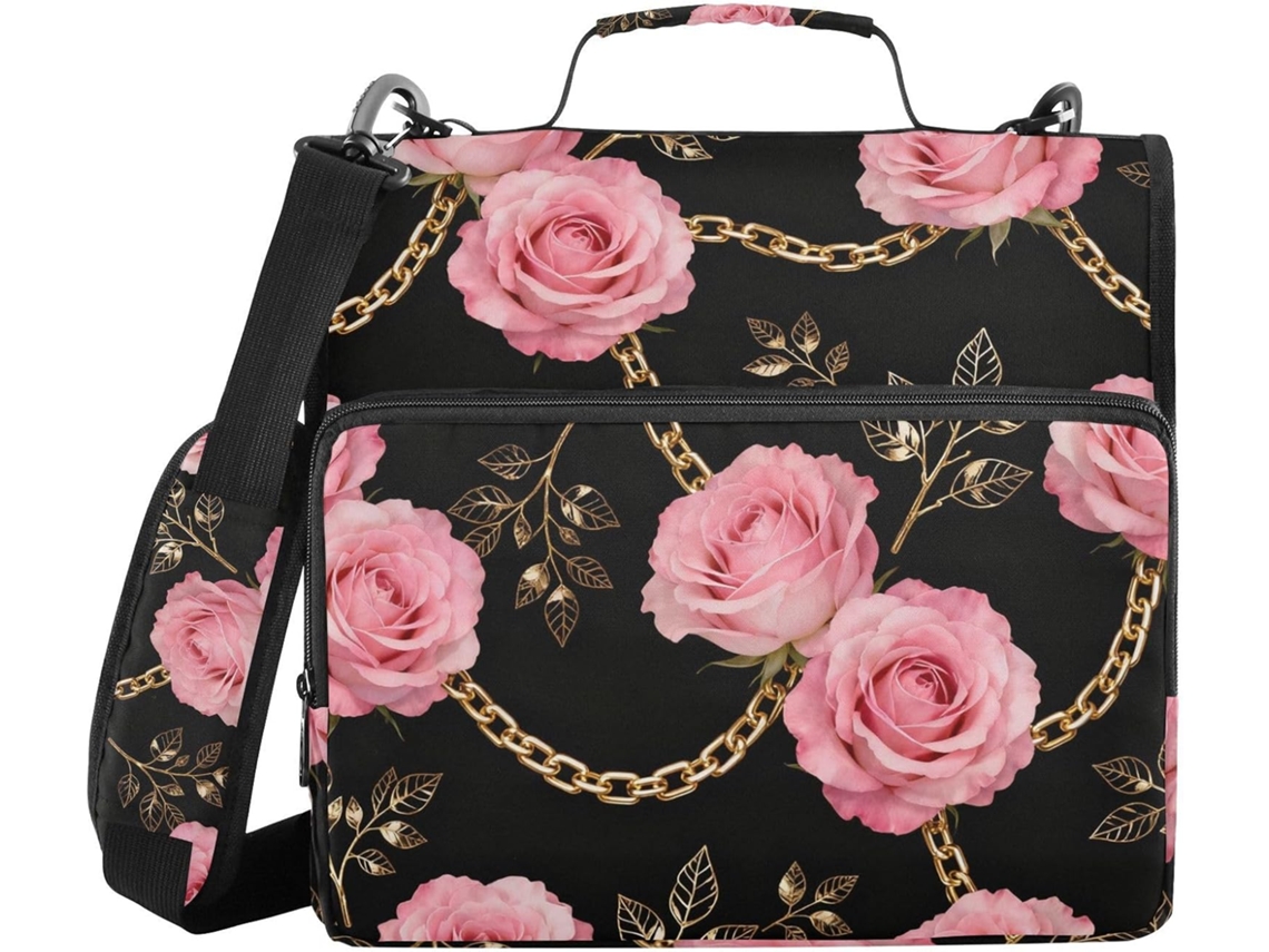 Rose Chain Organizador De 3 Argolas, 8cm Com Zíper, Alça De Ombro E Mão, Organizador De Documentos Com Vários Bolsos