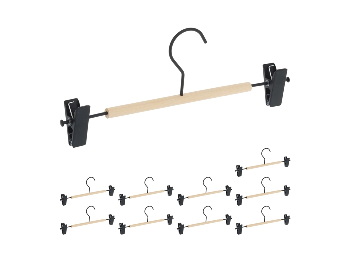 Conjunto 10 Cabides De Madeira Para Calças Com Clipes