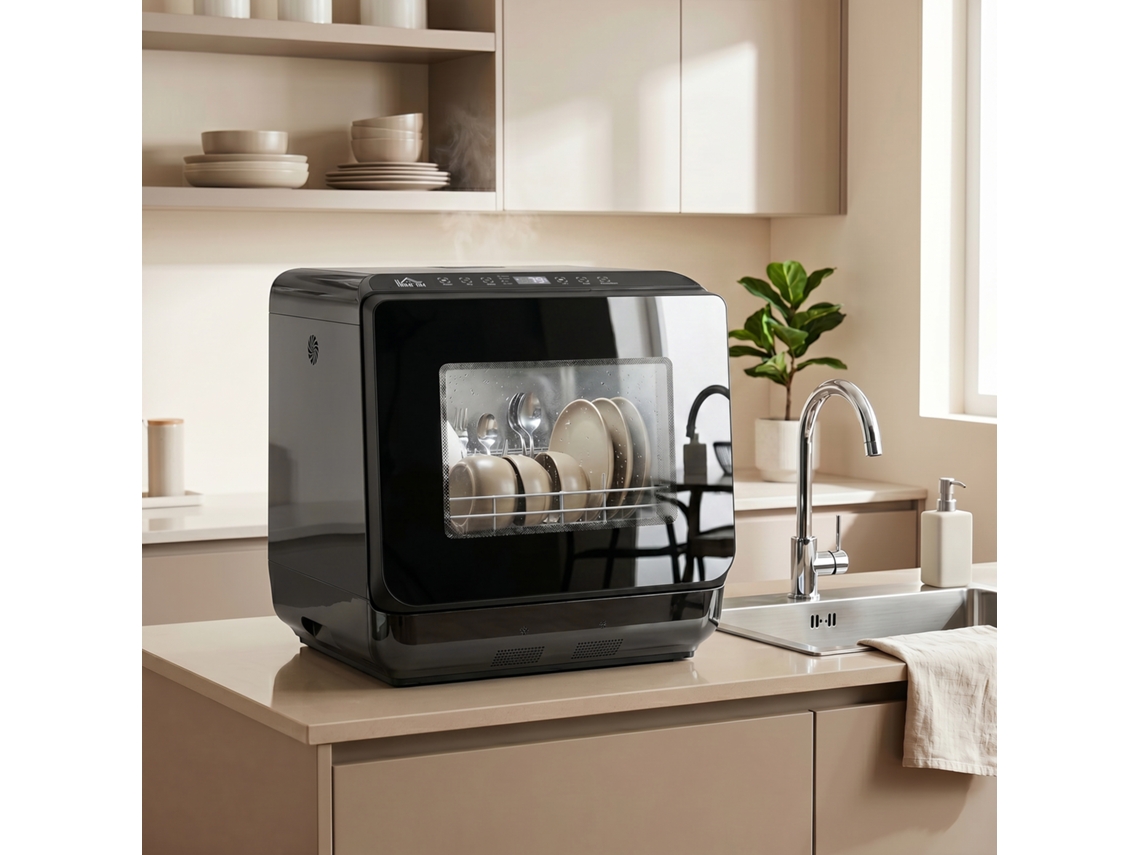 Table Dishwasher, Mini Dishwasher With 6 Liter Tank, 5 Programs, Led Display, Drying Function, Black