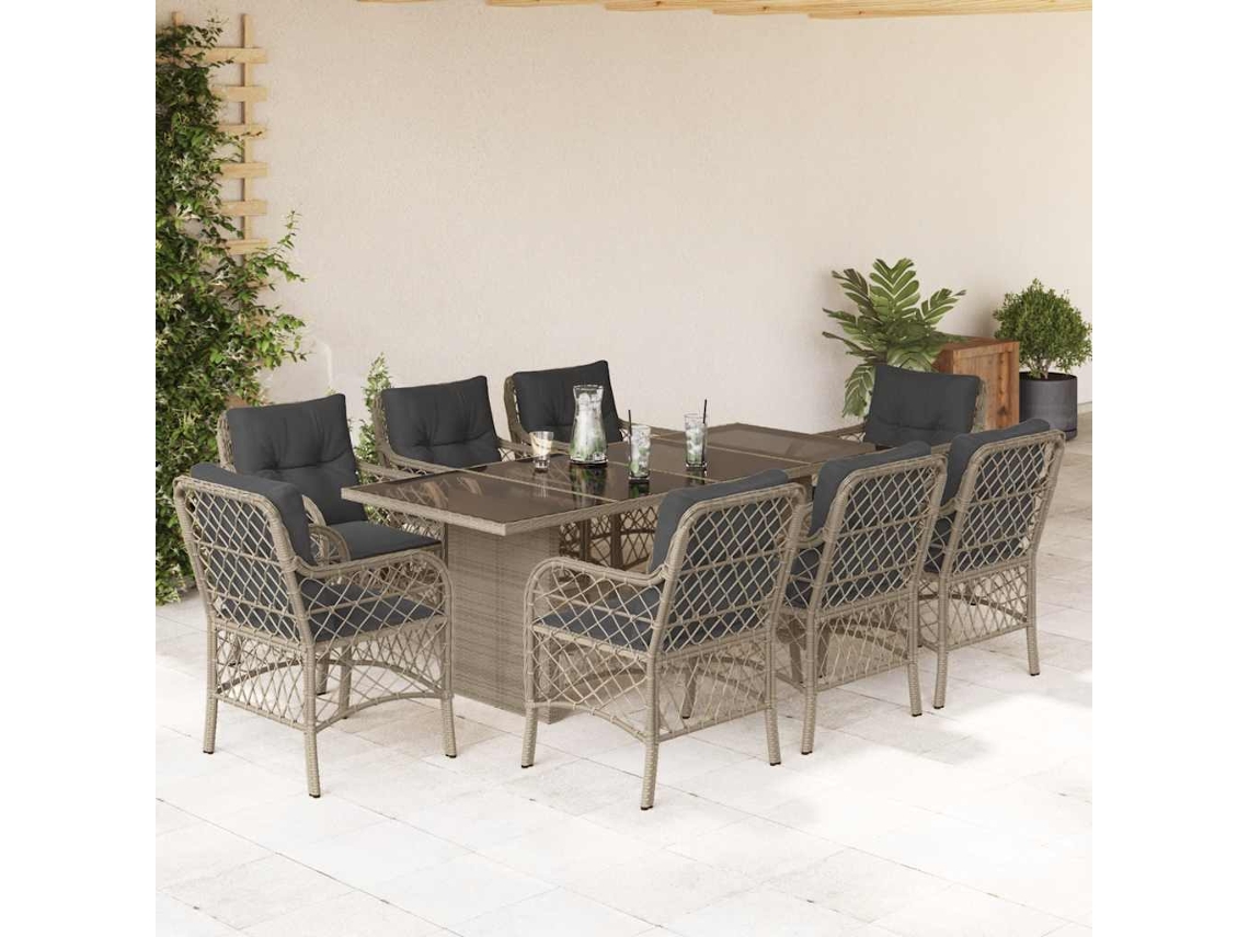 Vidaxl 9 Pcs Conjunto De Jantar P/ Jardim C/ Almofadões Cinzento Claro