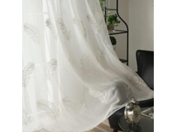 Simple And Natural Style Feather Pattern Embroidered Sheer Curtains, Suitable For Living Room And Bedroom, 100x270cm