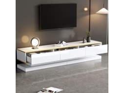 Móvel para TV KOMHTOM com borda dourada, 200x40x40 cm, 3 gavetas, amplo armazenamento, suporta TV 80 polegadas, branco quente brilhante
