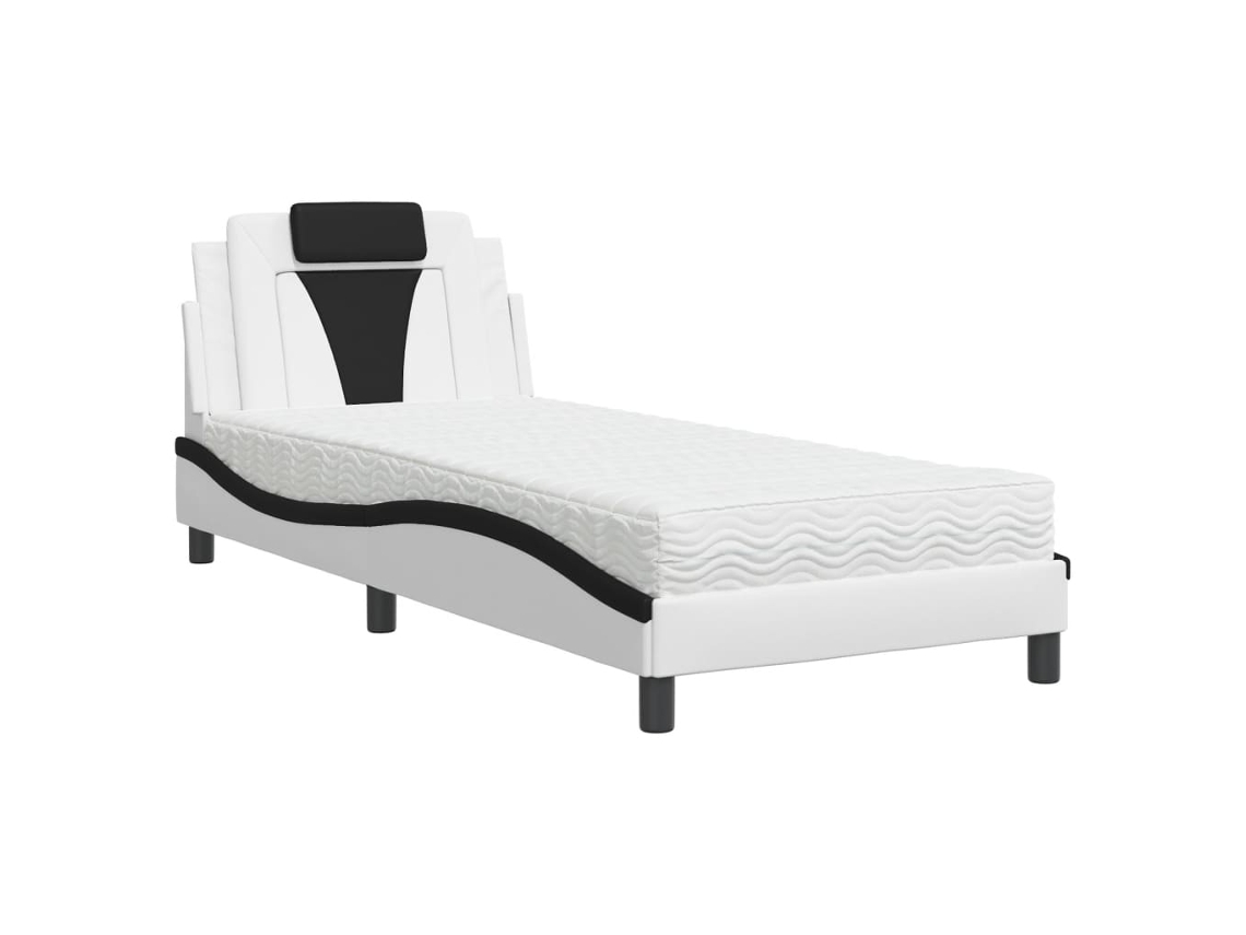 Cama Viana com Colchão 90x190 Cm Couro Artificial Preto e Branco MAISON EXCLUSIVE