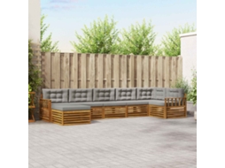 Vidaxl Conjunto De Sofás Para Exterior 7 Unid. Cinza Natural E Claro