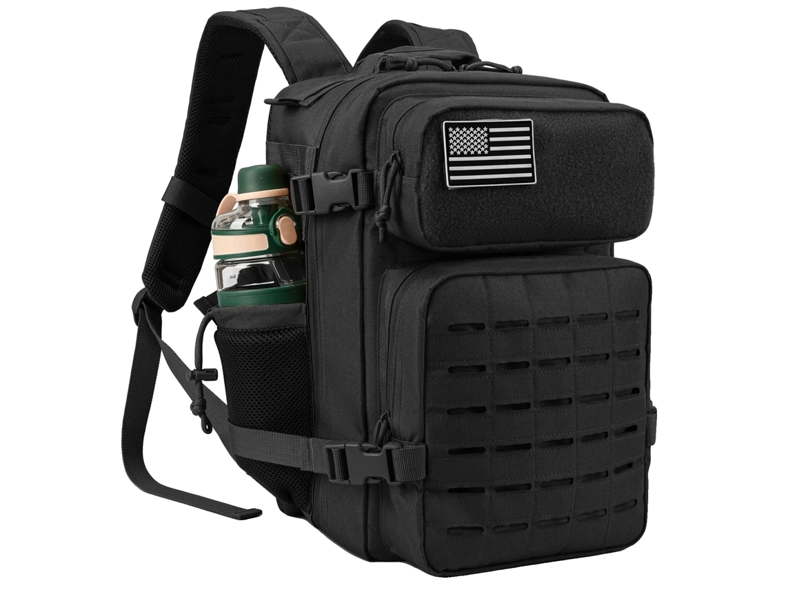 Mochila Tática De 25l Para Homens, Construção Durável, Suportes Duplos Para Copos,preto