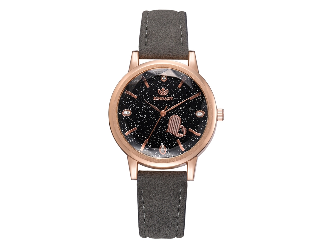 Relógio de Pulso Feminino de Liga com Strass e Pulseira Pu Estilo Chic Cinza