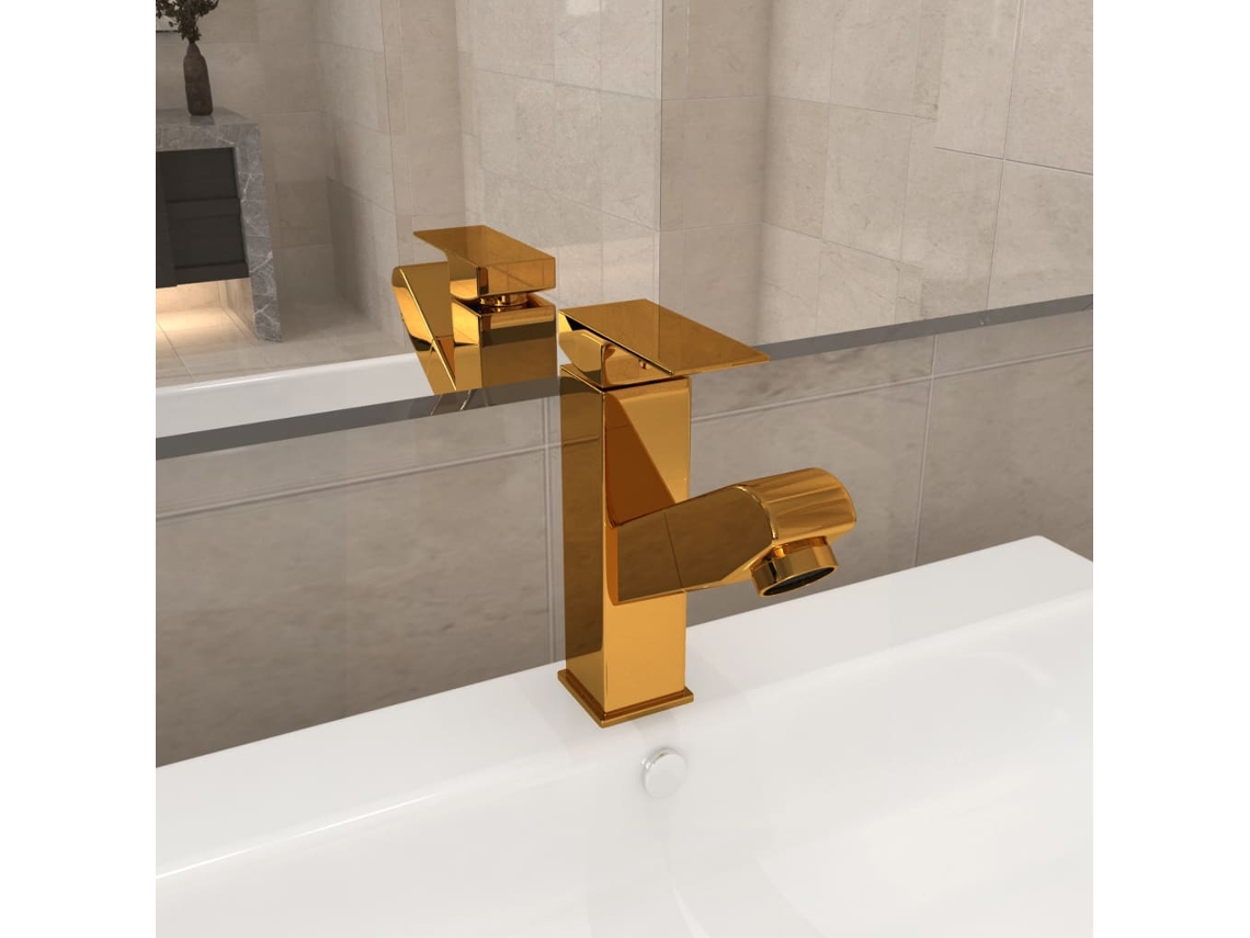 Vidaxl Torneira Extraível P/ Lavatório Casa De Banho 157x172mm Dourado