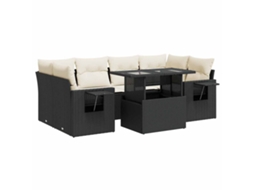 Conjunto de 7 Sofás para Jardim com Almofadões Vime Pe Preto MAISON EXCLUSIVE (7 pcs)