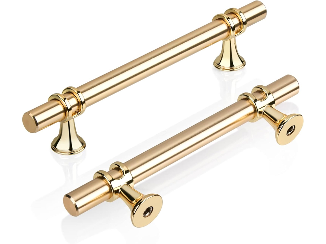 Pacote com 6 Empurradores de Armário de Cozinha com Empurrador T Dourado de 96 mm para Cozinha, Banheiro, Quarto, Mesa, Incluindo Parafusos Zeuxo