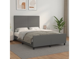 Vidaxl Estrutura Cama C/ Cabeceira 140x190cm Couro Artificial Cinzento