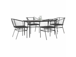 Vidaxl Conjunto De Jantar Jardim 5 Peças Almofadas Vidro Vime Pe Preto
