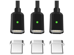 Cabo de Carregamento, 3 Unidades de 0,5 M, 1 M e 2 M, 8 Pinos, Preto AQUAFORGE