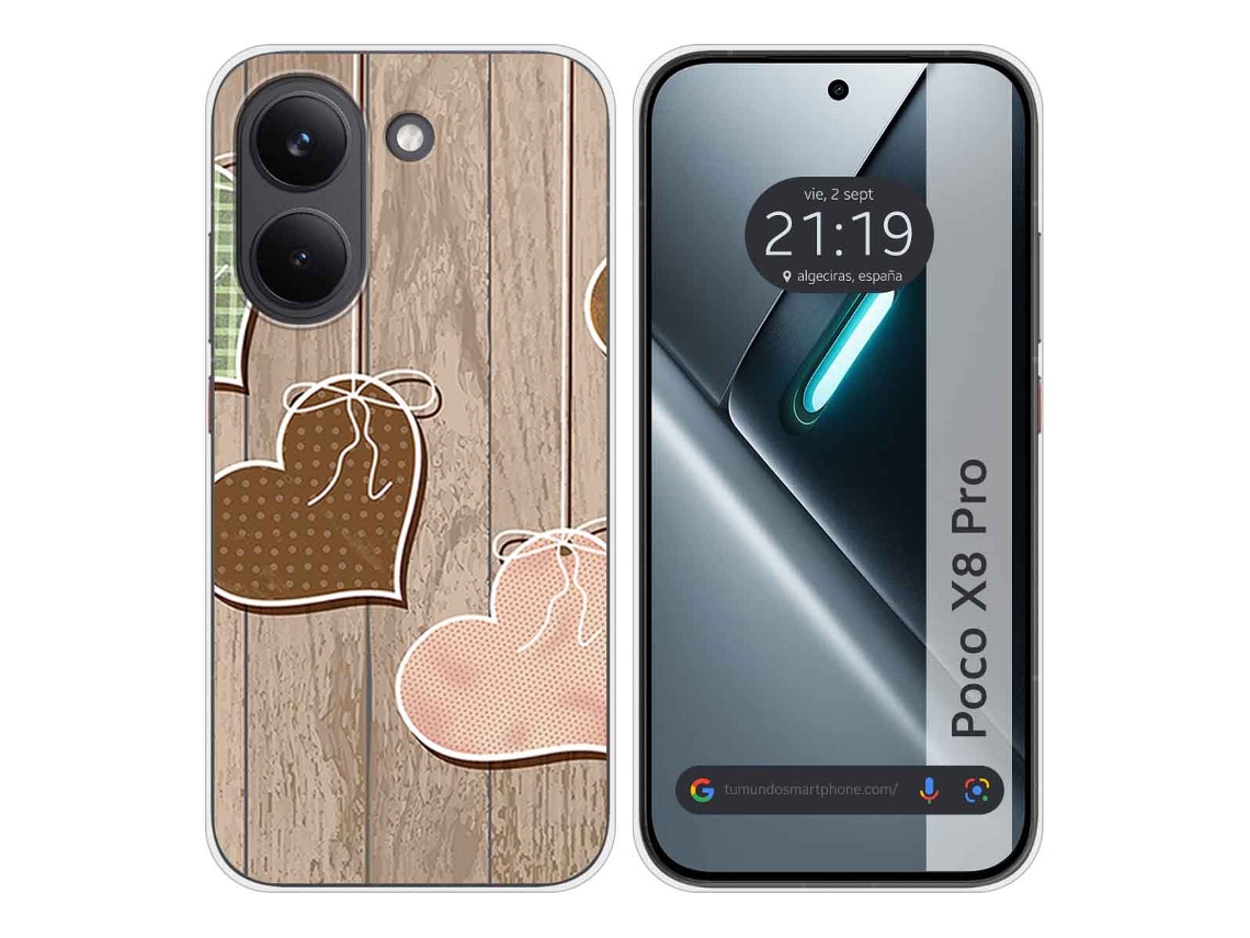 Capa Tumundosmartphone De Silicone Para Xiaomi Poco X8 Pro 5g Com Estampa De Corações De Madeira