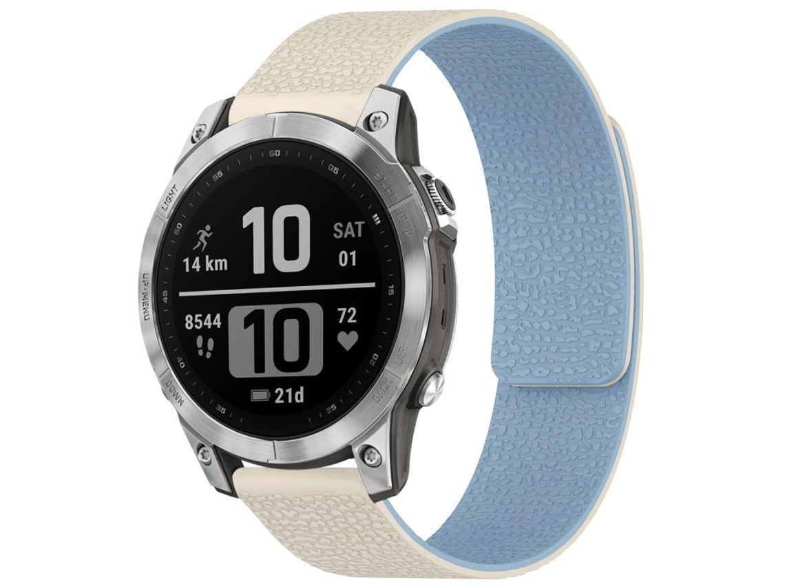 Bracelete Para Garmin Fenix 8 / 7 / 6 / 5 (22mm) - Silicone Magnético - Textura De Lichia Branco E Azul