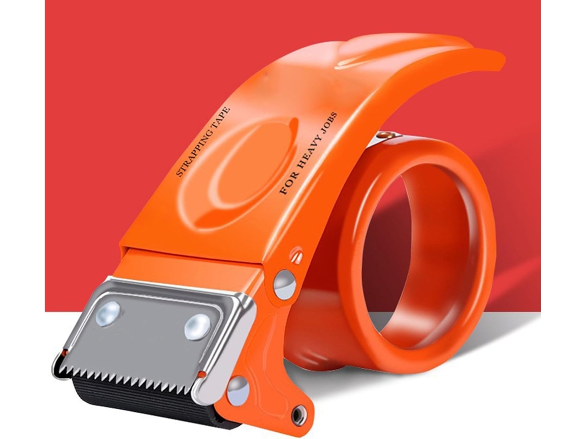 Dispensador de adesivo genérico com cortador serrilhado para selagem rápida, ideal para logística e transporte.