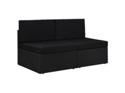 Vidaxl Sofá Seccional De 2 Lugares Vime Pe Preto